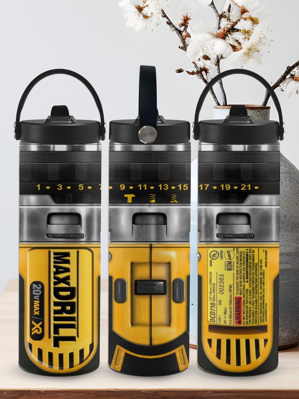 Construction Tool Stainless Steel Tumbler with Portable Handle and Push Lid